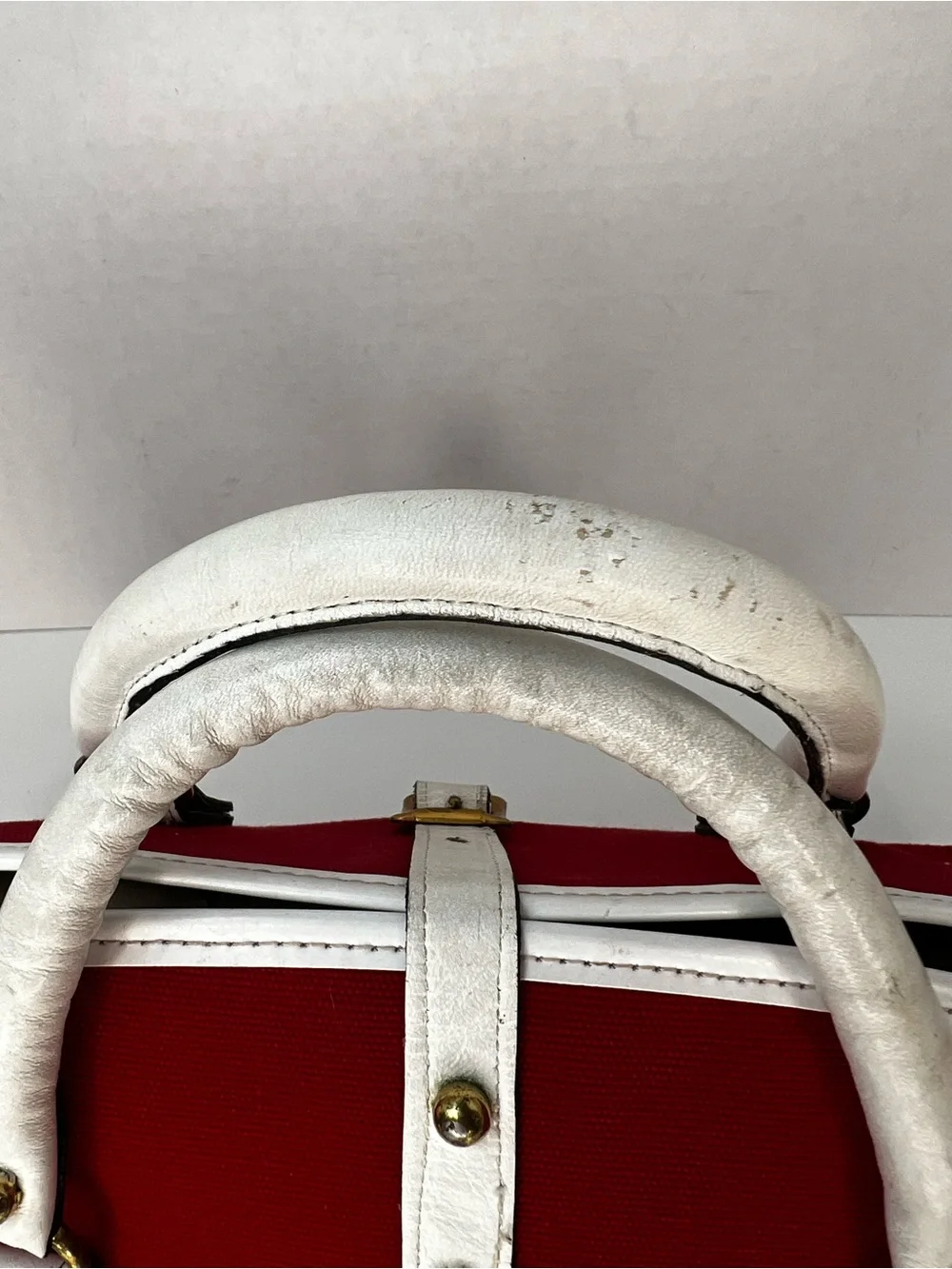Vintage Ronay Red Canvas & White Leather Satchel Handbag